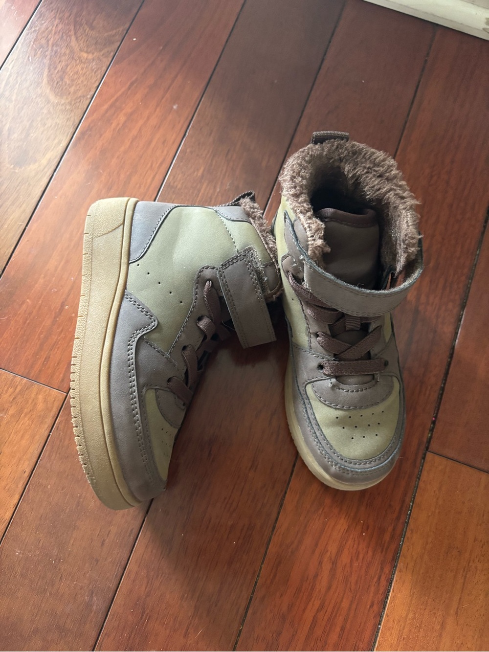H&M Olive and Brown Faux-Fur Lined Kids Boots
